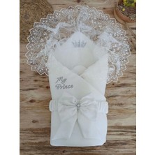 TeknoKapsül Yenidoğan Sahra Taç Benim Prensim Nakışlı Kundak Bebek Battaniyesi Ekru