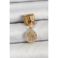 Youday Accessories 316L Çelik Sallantılı Zirkon Taşlı Hayat Ağacı Model Gold Renk Charm