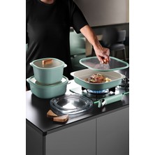 PremiumPort Fika Comfort Seramik Kaplama Yeşil Tencere ve Tava Seti - 10 Parça