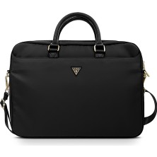 Guess 15-16 Inç Laptop Çantası Naylon Kumaş Metal Üçgen Logolu Omuz Askılı Siyah