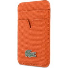 Lacoste Orjinal Lisanslı 2 Hazneli Pu Pike Desenli Ikonik Timsah Logolu Magnetik Kartlık Turuncu