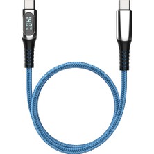 Micflip A08 Dijital LED Ekranlı Type-C To Type-C Pd Data ve Şarj Kablosu 140W 1m Mavi
