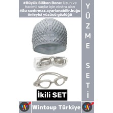 Wintoup #yüzmeseti Ayarlanabilir Su Geçirmez Buğu Önleyici Yüzücü Gözlüğü Büyük Beden Silikon Bone Ikili Set