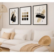 Voba Store Üçlü Modern Siyah ve Bej Renkli Çerçeve Görünümüne Sahip Dekoratif Mdf Tablo SETİ-140