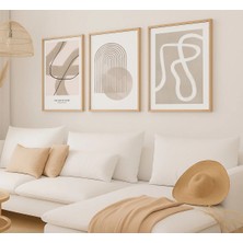 Voba Store 3 Parça Çerçeve Görünümlü Soyut Mdf Tablo Seti 92-Bej