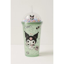 Pileli Store Kuromi Temalı Suluk Pipetli Buzlu Cam Görünümlü 450 ml Çift Katman Mika Su Şişesi 2647 Yeşil