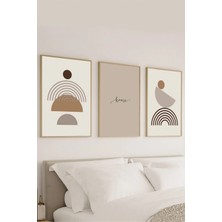 Voba Store Üç Parça Bohem Vazo Temalı Dekoratif Çerçeve Görünümlü Home Yazılı Mdf Tablo Seti -150