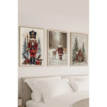 Voba Store 3 Parça Yılbaşı Temalı Noelbaba Baskılı Çerçeve Görünümlü Mdf Tablo Seti -130