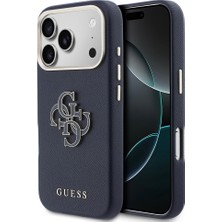iPhone 17 Pro Uyumlu Kılıf Guess Lisanslı 4g Büyük Metal Kamera Çerçeveli Pu Deri Resin Kapak Mavi