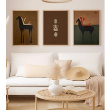 Voba Store 3 Parça At Temalı Çerçeve Görünümlü Dekoratif Mdf Tablo Seti -141