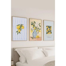 Voba Store 3 Parça Limon Temalı Modern Çerçeve Görünümlü Mdf Tablo Seti -66
