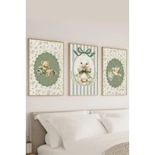 Voba Store Üçlü Çocuk Odası Hayvan Temalı Çerçeve Görünümlü Dekoratif Mdf Tablo Seti -142