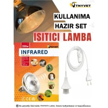 TNYVET Isıtıcı Lamba Şefffaf Renk 250 Watt + E27 Seramik Duy+2m Fişli Kablo **** Kullanıma Hazır Set****
