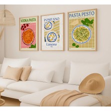 Voba Store 3 Parça Çerçeve Görünümlü Mutfak Için Makarna Temalı Mdf Tablo Seti -81-1