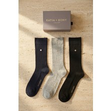 Katia & Bony Erkek 3'lü Gri Premium Kutulu Zımbalı Soket Çorap