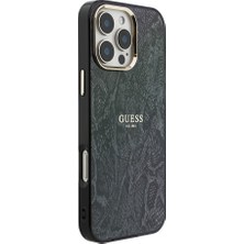 iPhone 16 Pro Max Kılıf Guess Lisanslı M-Safe Özellikli Yazı Logolu Python Desenli Kapak Siyah