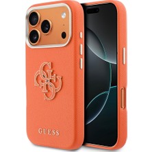 iPhone 17 Pro Uyumlu Kılıf Guess Lisanslı 4g Büyük Metal Kamera Çerçeve Pu Deri Resin Kapak Turuncu