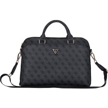 Guess Orjinal Lisanslı 4g Desenli Üçgen Logolu Omuz Askılı 15 Inç Laptop Çantası Siyah