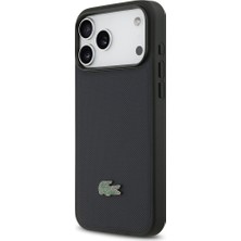 iPhone 17 Pro Max Kılıf Lacoste Lisanslı M-Safe Özellikli Pu Pike Desen Metal Logolu Kapak Lacivert