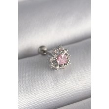 Youday Accessories 316L Çelik Gümüş Renk Zirkon Taşlı Kalp Tragus Piercing