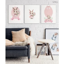 Voba Store 3 Parça Dekoratif Mdf Çocuk Odası Için Tavşanlı Tablo