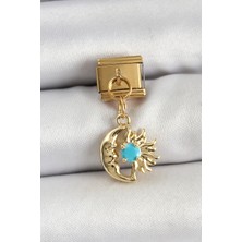 Youday Accessories 316L Çelik Sallantılı Ay ve Güneş Model Gold Renk Charm