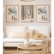 Voba Store 3 Parça Çerçeve Görünümlü Yılbaşı Karlı Ev Temalı Mdf Tablo -122