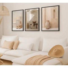 Voba Store 3 Parça Çerçeve Görünümlü Vazo Temalı Mdf Tablo Seti -091 Bej-