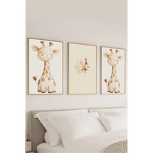 Voba Store 3 Parça Çocuk Odası Için Zürafa Temalı Çerçeve Görünümlü Mdf Tablo Seti-