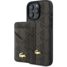 iPhone 16 Pro Max Kılıf Lacoste Lisanslı M-Safeli Pu Deri Kartlıklı Karışık Monogram Desenli Kahve