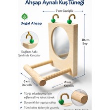 Papağanhane Kuş Aynalı Ahşap Tünek Oyuncak Muhabbet Kuşu Kafes Yan Tel Tüneği Doğal Ahşap