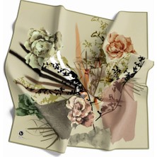Violla Twill Çiçek Desenli Haki Renkli 90X90 Eşarp (Ipek Içermez) Dikim Şekli : El Dikişi