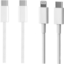 Micflip A01 2’li Type-C To Type-C Pd & Type-C To Lightning Mfı Sertifikalı Şarj Kablosu 2m Beyaz