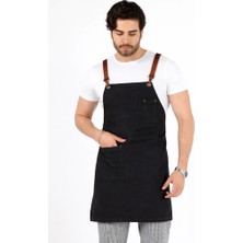 Bilenn Tekstil Barista Askılı Önlük Tek Cepli Deri Kemerli - Füme