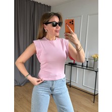 Size Özgü Pembe Omuz Şerit Taşlı Tshirt