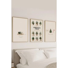 Voba Store 3 Parça Yılbaşı Ağacı Temalı Çerçeve Görünümlü Mdf Tablo Seti -124