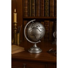 Pileli Store Ofis ve Ev Dekoru Için Metal Dünya Küresi Gri – Masaüstü Süs, 13X9 cm