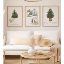 Voba Store 3 Parça Yılbaşı Çam Ağacı Konseptli Çerçeve Görünümlü Mdf Tablo Seti- 112