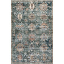 Halımax Atelier 503 Sage Green Eskitme Vintage Halı Etnik Otantik Yıkanabilir Klasik Salon Oturma Odası Halısı