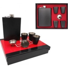 Pileli Store Kişiye Özel Siyah Çelik Matara Hediye Seti Özel Kutusunda Içecek Matarası 4 Shot Bardaklı