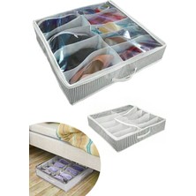 TeknoKapsül Ayakkabı Saklama Çantası 12 Bölmeli Shoes Under Ayakkabı Hurcu - Siyah Beyaz