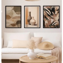 Voba Store 3 Parça Vazo Temalı Çerçeve Görünümlü Mdf Tablo Seeti -148