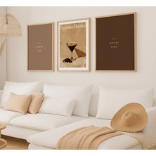 Voba Store 3 Parça Çerçeve Görünümlü Espresso Kahve Temalı Mdf Tablo Seti- 78-1