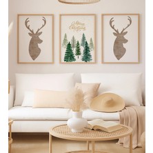 Voba Store 3 Parça Çerçeve Görünümlü Yılbaşı Geyik Temalı Mdf Tablo SETİ-123