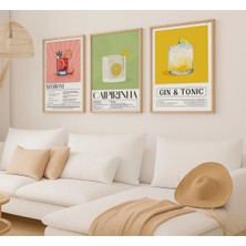 Voba Store 3 Parça Kokteyl Temalı Çerçeve Görünümlü Mdf Tablo Seti 96-1 Bej