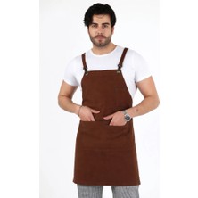 Bilenn Tekstil Barista Askılı Önlük Çift Cepli Deri Kemerli - Kahve