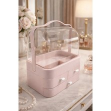 Makri Home Elora Pembe Makyaj Organizeri, 35X26X17,5 Cm, 3 Çekmeceli, Şeffaf 90° Iki Kapaklı