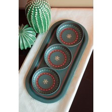 PremiumPort Home 3'lü Çerezlik ve Sunumluk Tepsi Seti, Şık Yeşil Tasarım