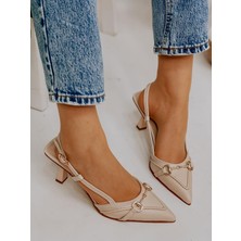 Erva'nın Butiği Bej Deri (Moss) Toka Detay Kadın Stiletto