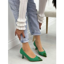 Erva'nın Butiği Yeşil Tüvit (Tress) Maskelet Detay Kadın Stiletto